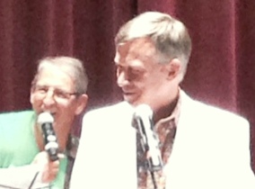 Colorado Gov. John Hickenlooper, right, with Bruce Goldberg, president of the Denver Press Club