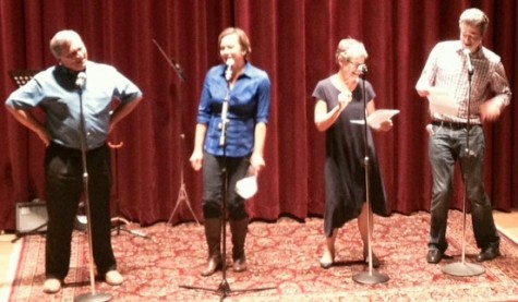 Denver City Council members (left to right) Kevin Flynn, Robin Kniech and Mary Beth Susman, and Kniech council aide William Thomas Fenton, sing "Let's Work Together." 