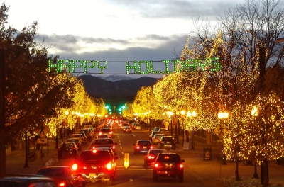 Holiday lights welcome people to downtown Littleton.