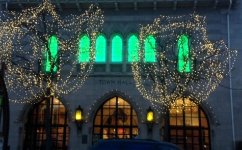 Littleton's old Town Hall, now the theater, is decked out.