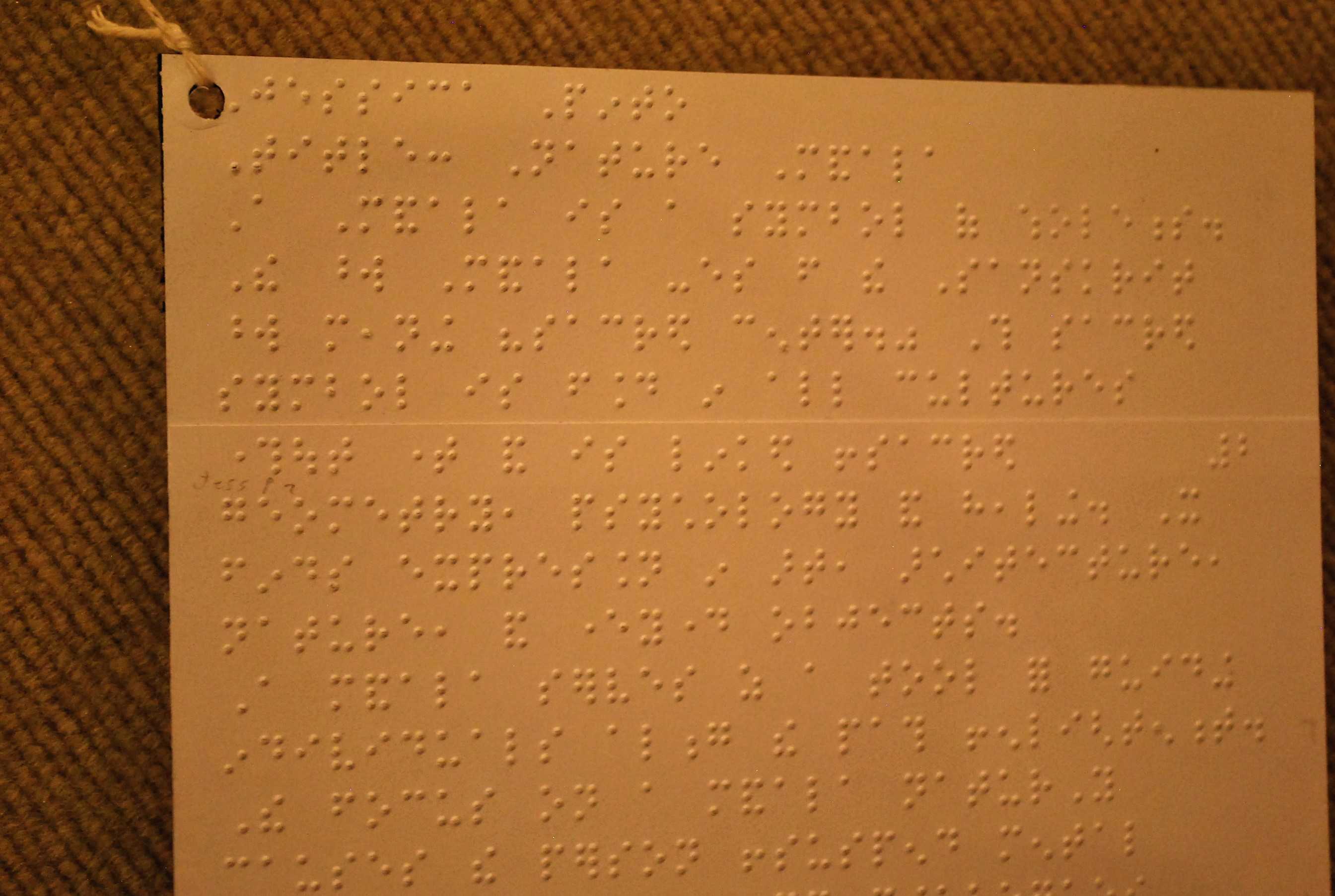 Braille on one side of each display card, visual text on the other.