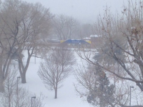 Looking WSW, you could barely see businesses across Santa Fe early Tuesday, Dec. 15.