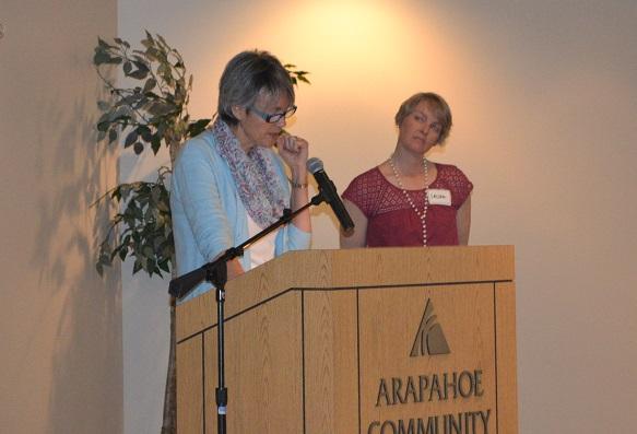 Dr. Kathryn Winograd introduces Laura Farnsworth, first place winner in the 2016 Literary Contest at the Writers Studios 11th annual Literary Festival