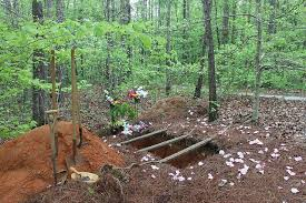 An open grave within a nature preserve