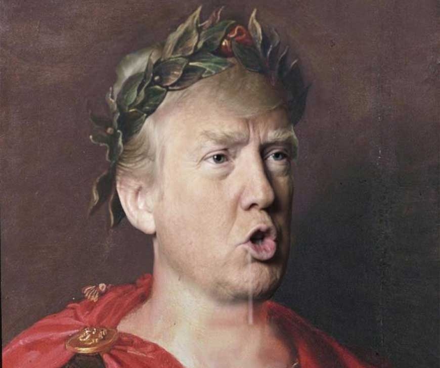 A+meme+of+Donald+Trumps+face+over+a+portrait+of+Julius+Caesar.