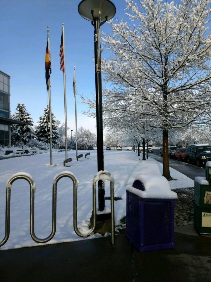 The first spring snowstorm of the year left Arapahoe Community Colleges Littleton campus blanketed in white the morning of Tuesday, March 27, 2018.