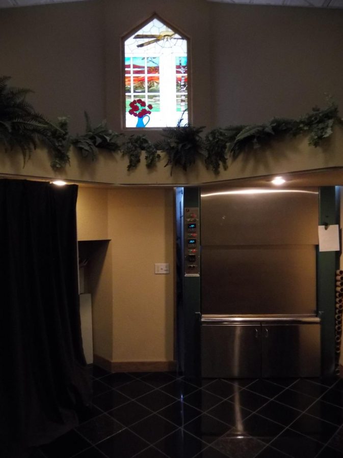 A chapel-like crematory. Mourners may help send off their dead.