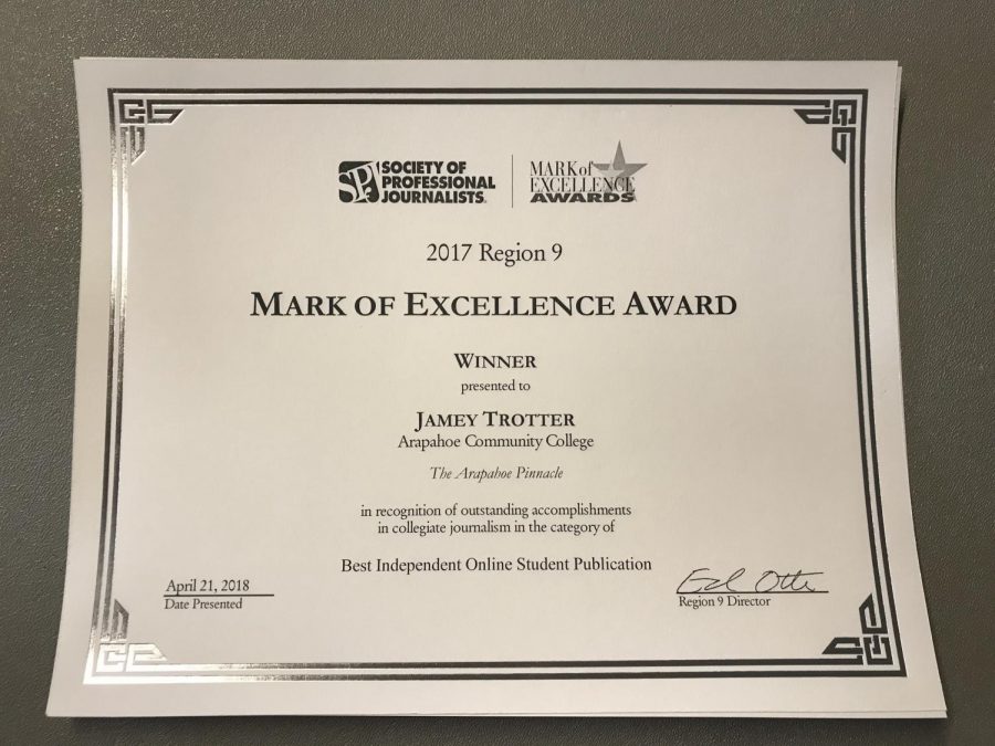 The Arapahor Pinnacle awarded Best Independent Online Student Publication by SPJ.