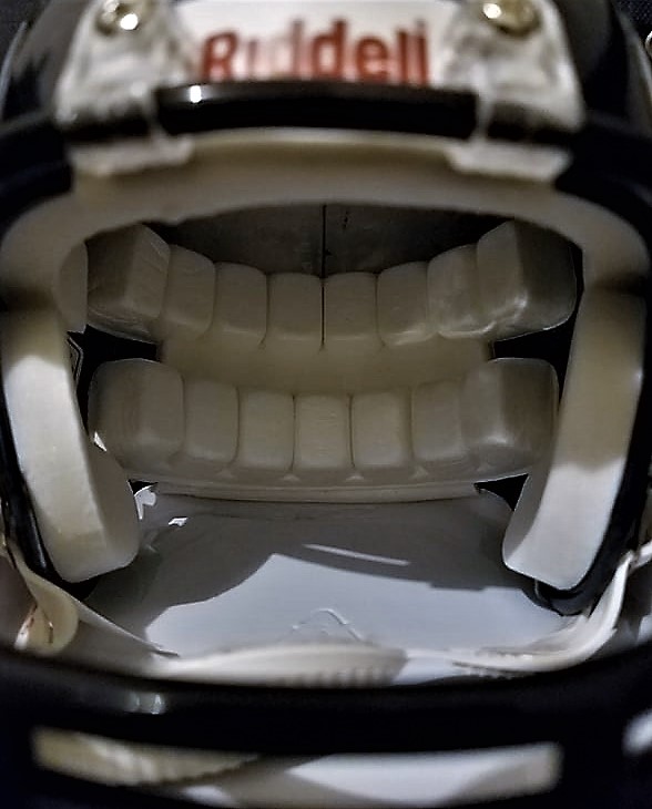 Close up for mini Riddell NFL football helmet on April, 25, 2019. The helmet is the most efficient way to reduce concussions in tackle football. 