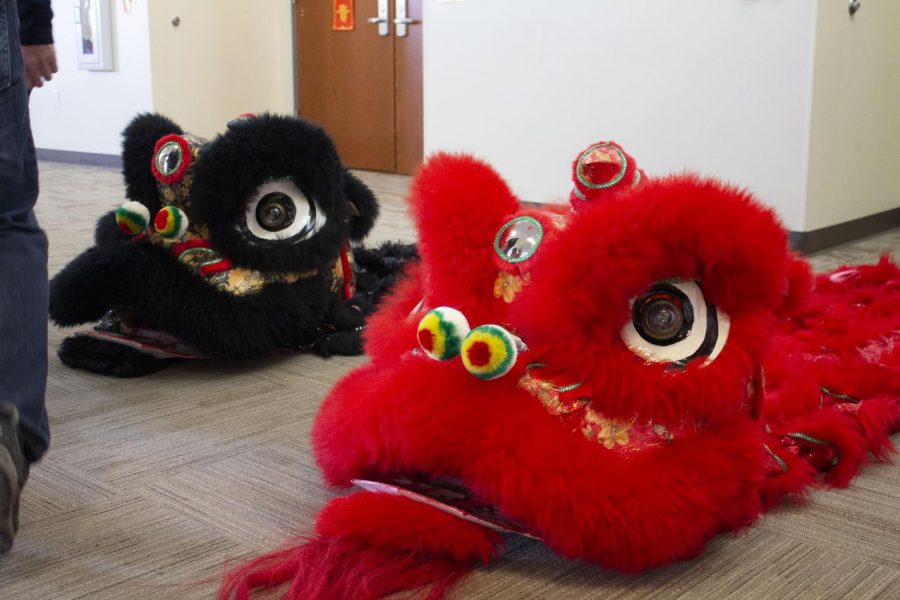 Two Chinese lion dance costumes, used later in the cultural show on January 25, 2020. 