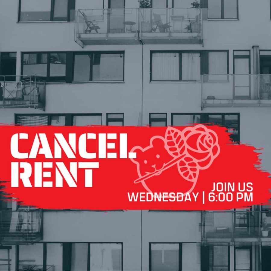 Flyer for the upcoming Cancel Rent press conference that will be held on Wednesday, April, 1,2020.