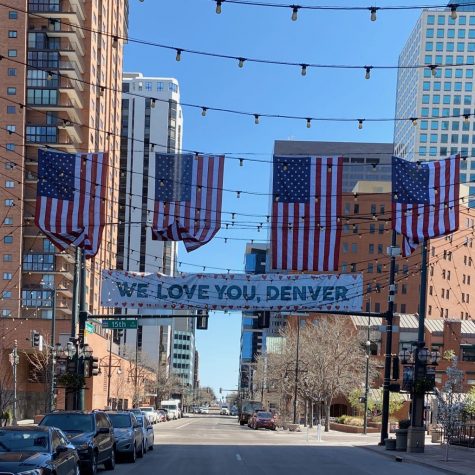 Banners hung across Larimer Street in Downtown Denver on April 7 2020. Set up to thank healthcare workers and show unity in the city of Denver.