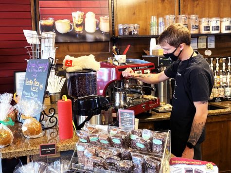 October 28, 2020, Chocolate Therapist Manager, Jon Ward, creates a speciality coffee