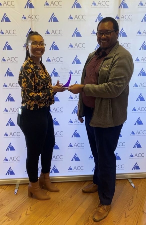 Dean of Students Javon Brame with Student of The Year and Outstanding Engagement award winner Dayriana Sanders