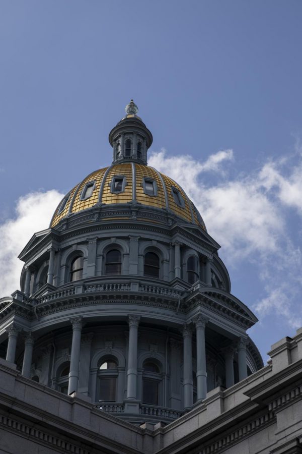 The top of the Denver Capitol building on March 30, 2021.