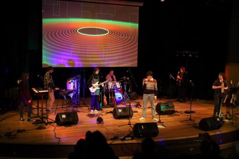 Students of the Pop/Rock Ensemble Class performing on Dec. 9 in the Waring Theater at the Arapahoe Community College Littleton Campus.
