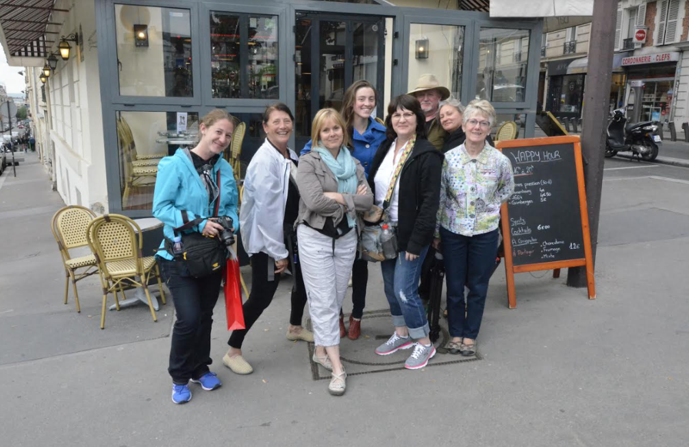 Trish Sangelo (front) on a study abroad trip to Paris with her students. Image via Trish Sangelo. 
