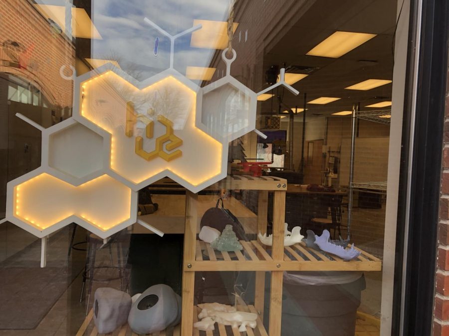 A view inside the HIVE MakerSpace and window display.