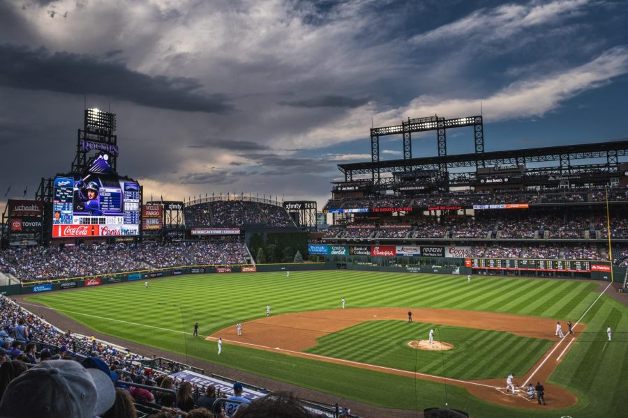 A+picture+of+Coors+Field+from+behind+home+plate+during+a+baseball+game.