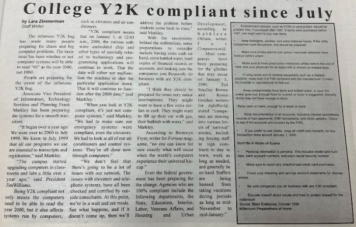 Throwback Thursday: College Y2K compliant since July