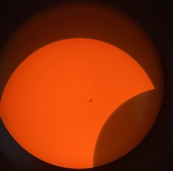 A photo of the eclipse through Arapahoe Community Colleges telescope on Monday, April 8, 2024.