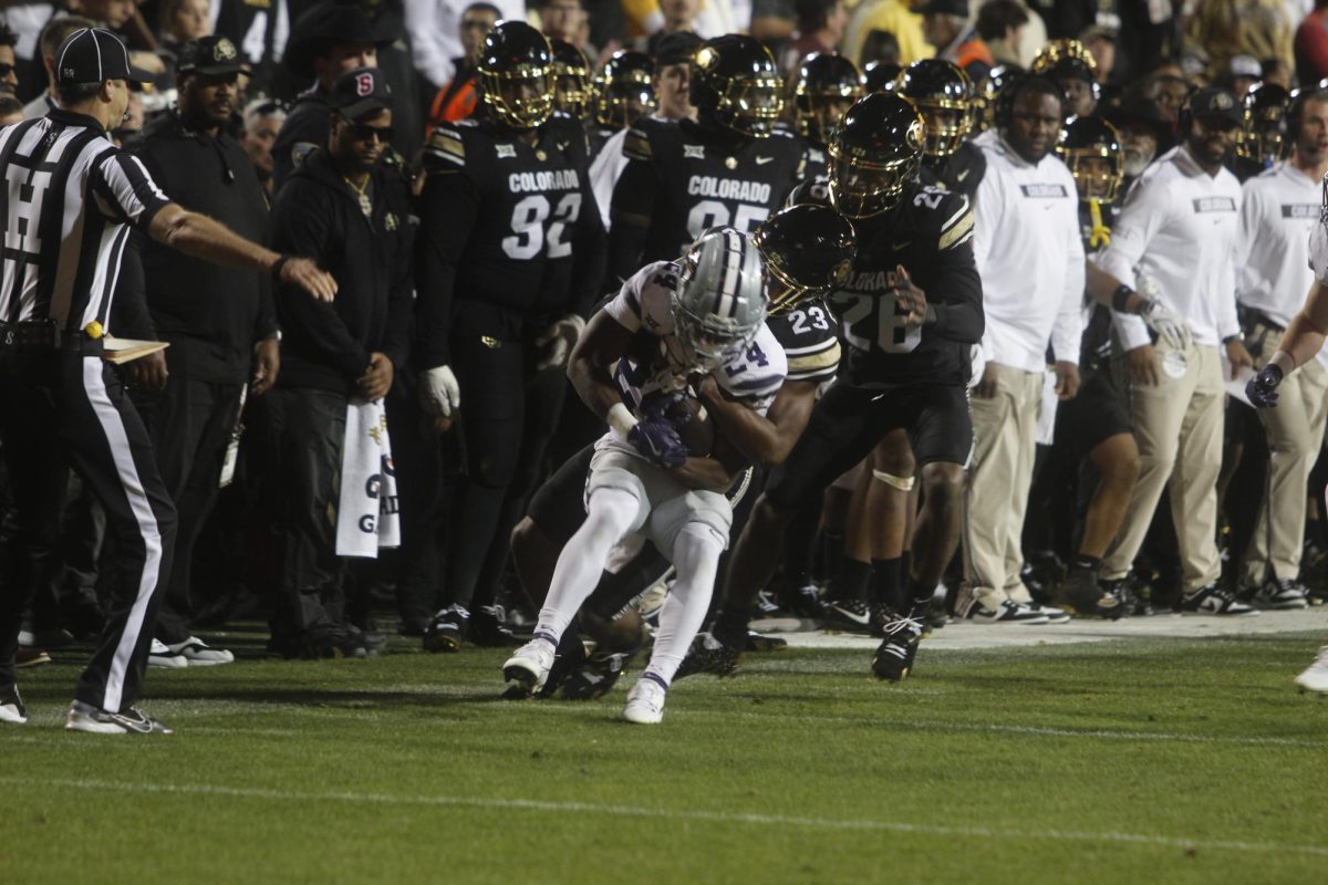 Colorado Safety, Carter Stoutmire brings down a Kansas State receiver.