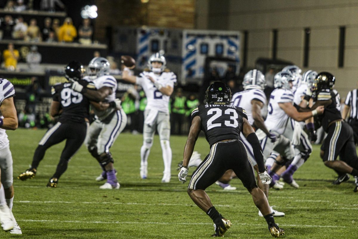 Safety, Carter Stoutmire reads the play as the Kansas State offense runs a play. 