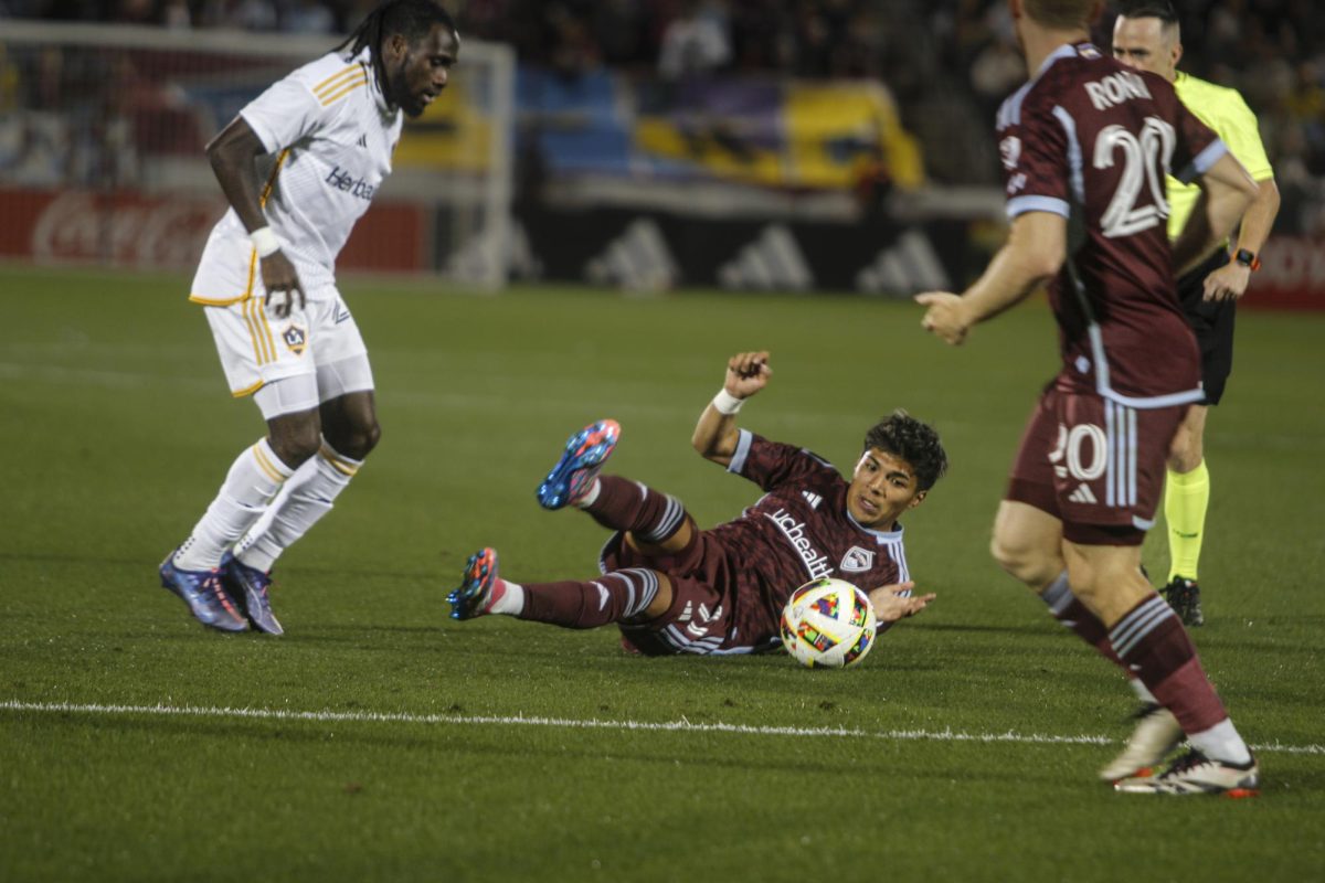 Midfielder, Omir Fernandez, misses a tackle on an opposing forward during the Colorado Rapids 1-3 loss against LA Galaxy.