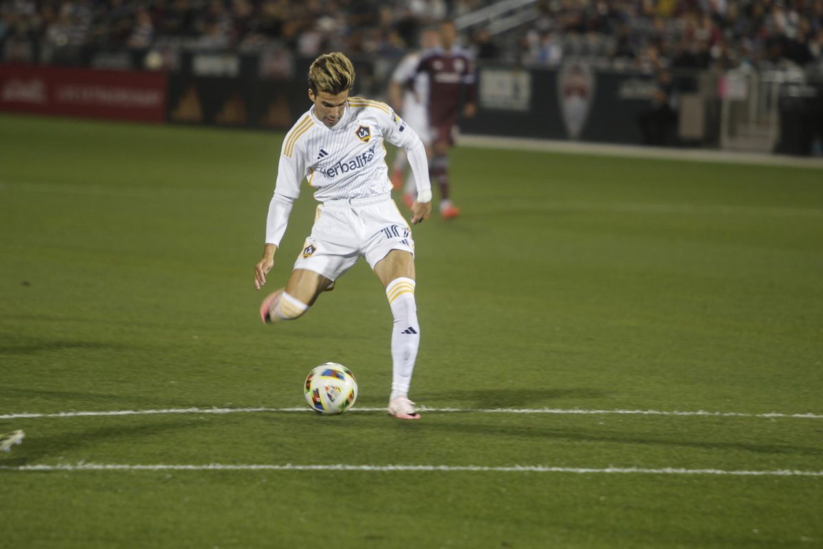 Midfielder, Riqui Puig, shoots the ball for his second goal of the game for LA Galaxy in their 1-3 win over the Colorado Rapids.