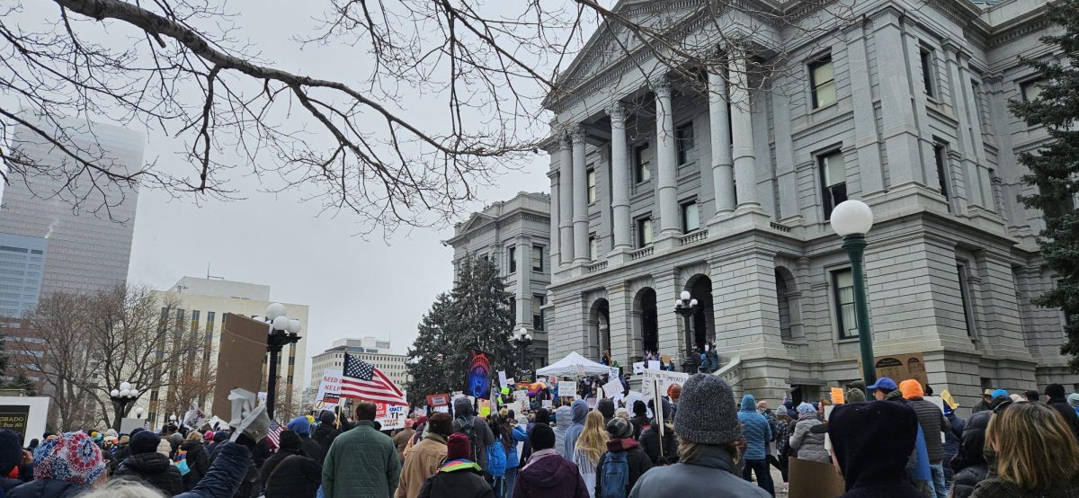 Protestors in front of Denver State Capital building