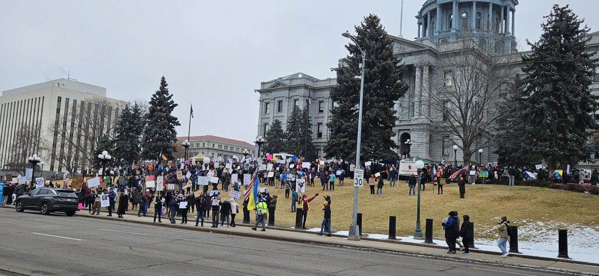 Protestors in front of Denver State Capital building