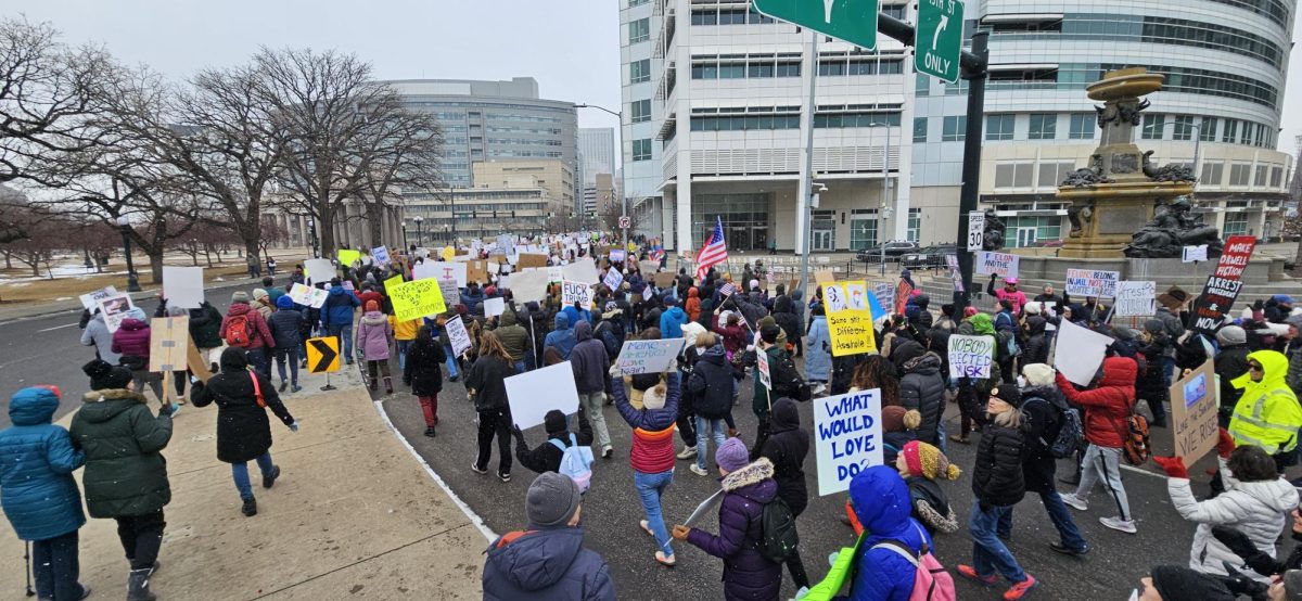 Protestors marching down 15th St.