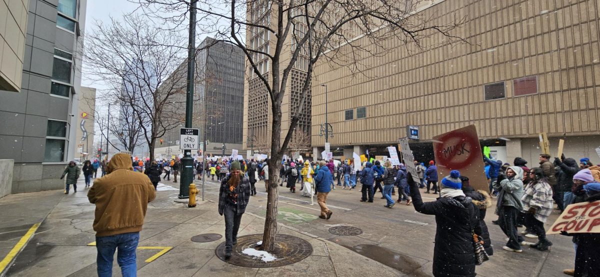 Protestors marching down 14th St.