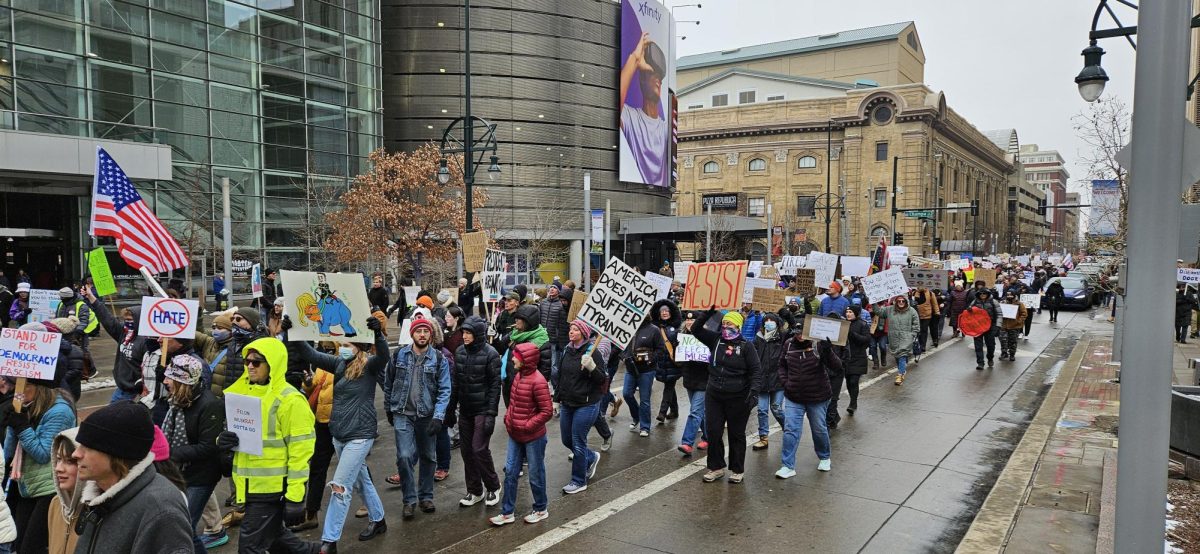 Protestors marching down 14th St.