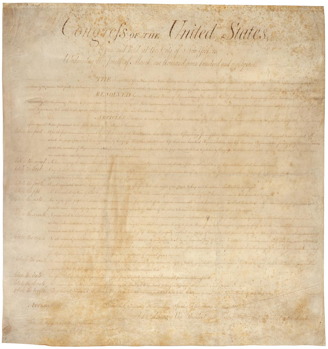 The United States Bill of Rights, as captured by The National Archives